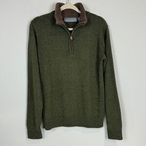 Oscar de la Renta Marled Green Quarter Zip Sherpa Collar Pullover Sweater S